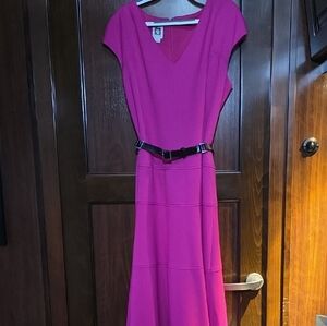 Anne Klein Vibrant Pink Midi Dress with Black Belt